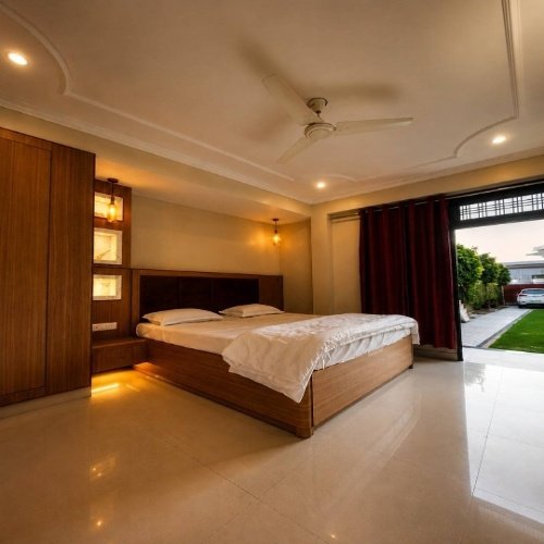 Peaceful and comfortable guest room at Rangoli Garden Homestay in Varanasi