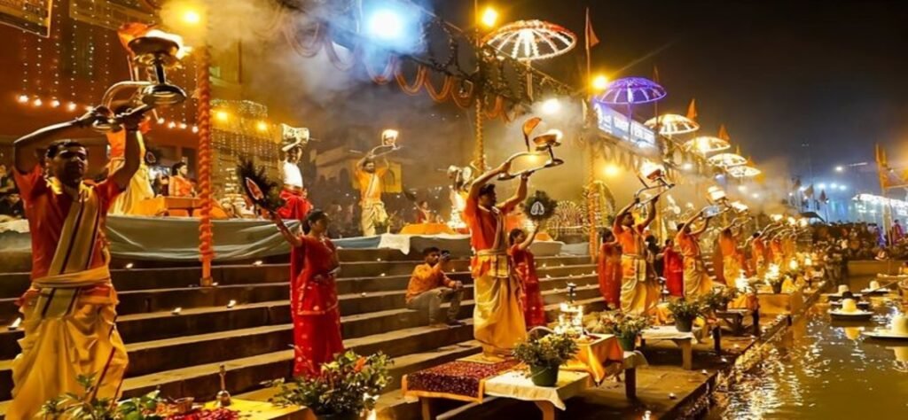 Ganga Aarti ceremony near Rangoli Garden, a luxury homestay in Varanasi